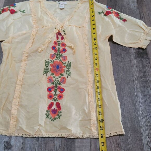 Sundance Yellow Floral Embroidered Peasant Blouse Cotton Size S - Picture 6 of 7